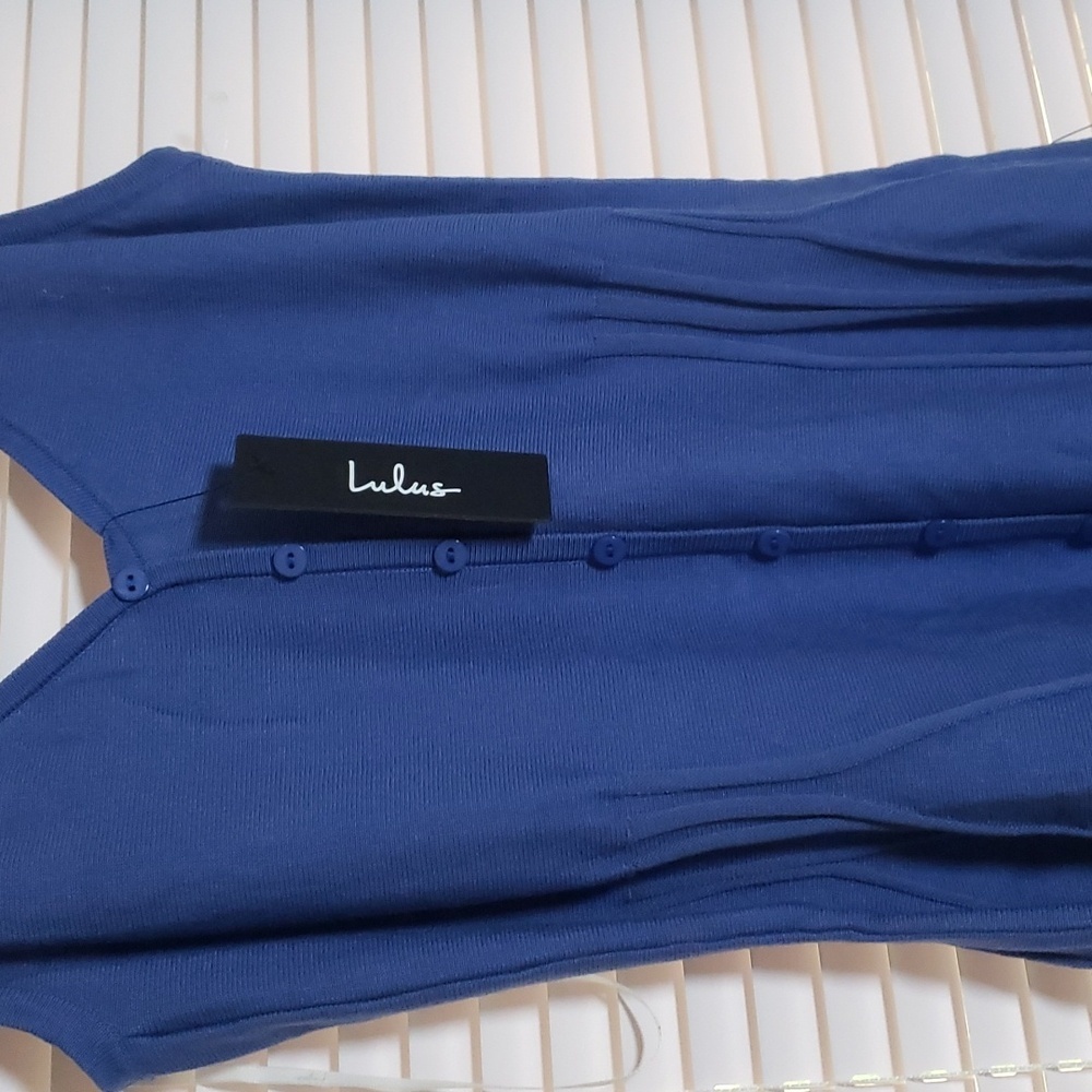 Lulu's Flattering Disposition Blue Button-Front Ribbed Mini Dress- Large-L-NWT - Picture 6 of 13